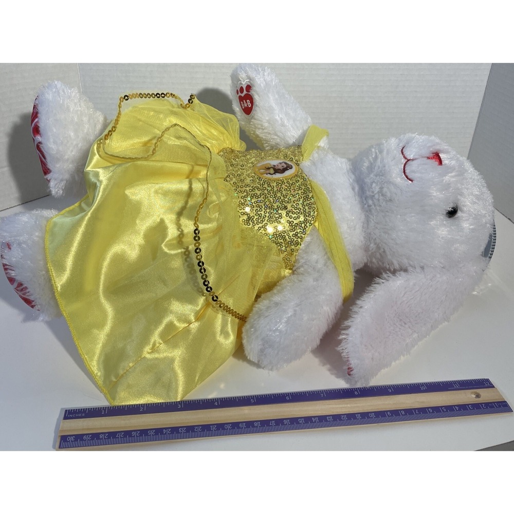 Build a Bear BAB Heart Pawlette Rabbit 16" White Sparkle Bunny With Disney Dress - Picture 16 of 16